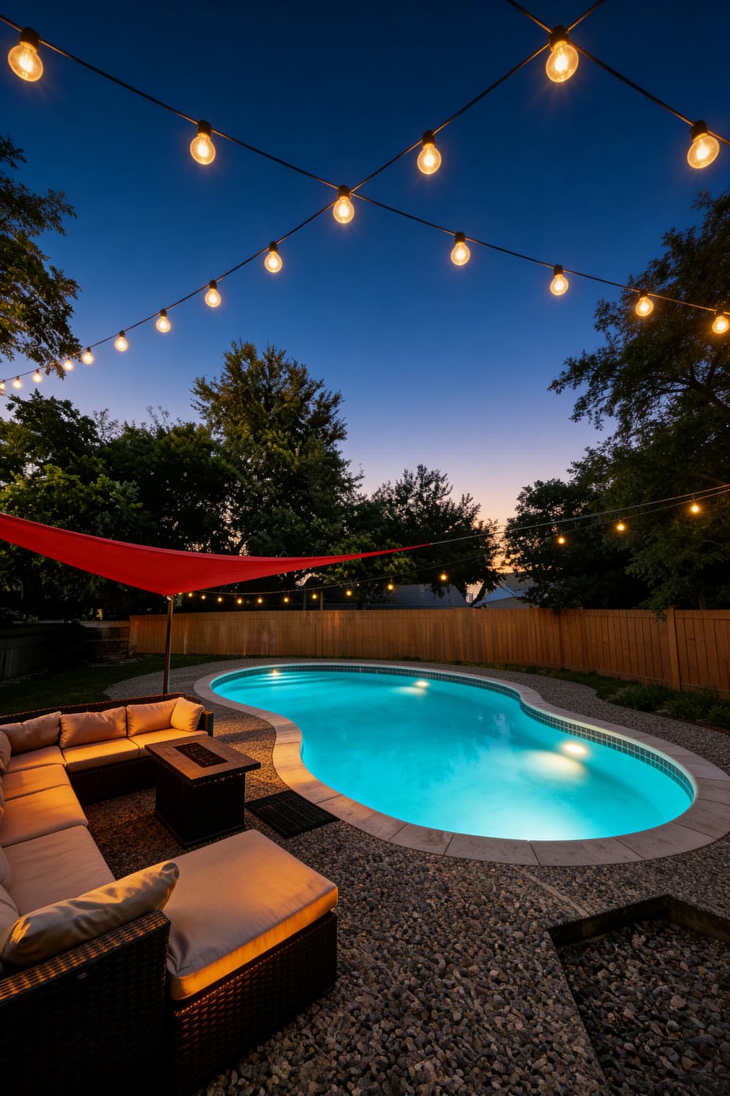 Property marketing image of an illuminated swimming pool